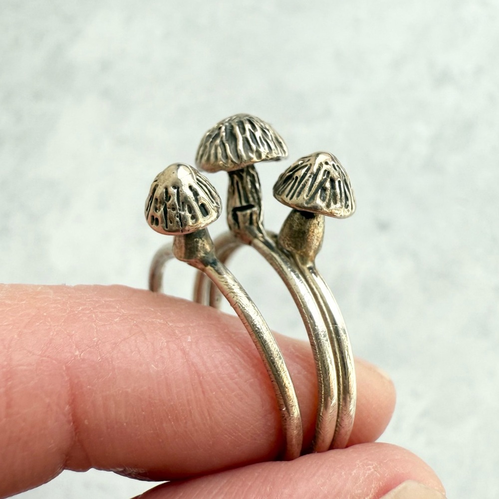 Handmade Sterling Silver Mushroom Rings Set of 3